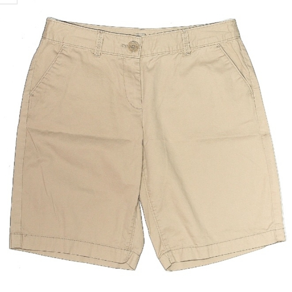 LOFT Curvy Khaki Bermuda Shorts Women's Size 4 Modest Flat Front Slash Pockets